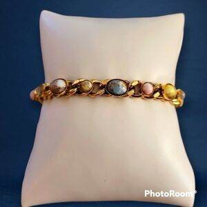 VTG Goldtone Pastel Cabochon Easter Chain Bracelet